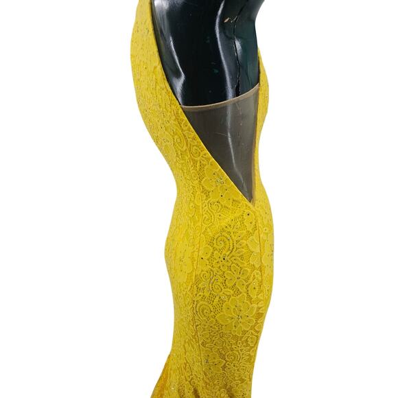 Sherri Hill Yellow Lace Ball Gown Prom Dress Long Slit Halter Neck Size 6 3973 - Picture 4 of 14